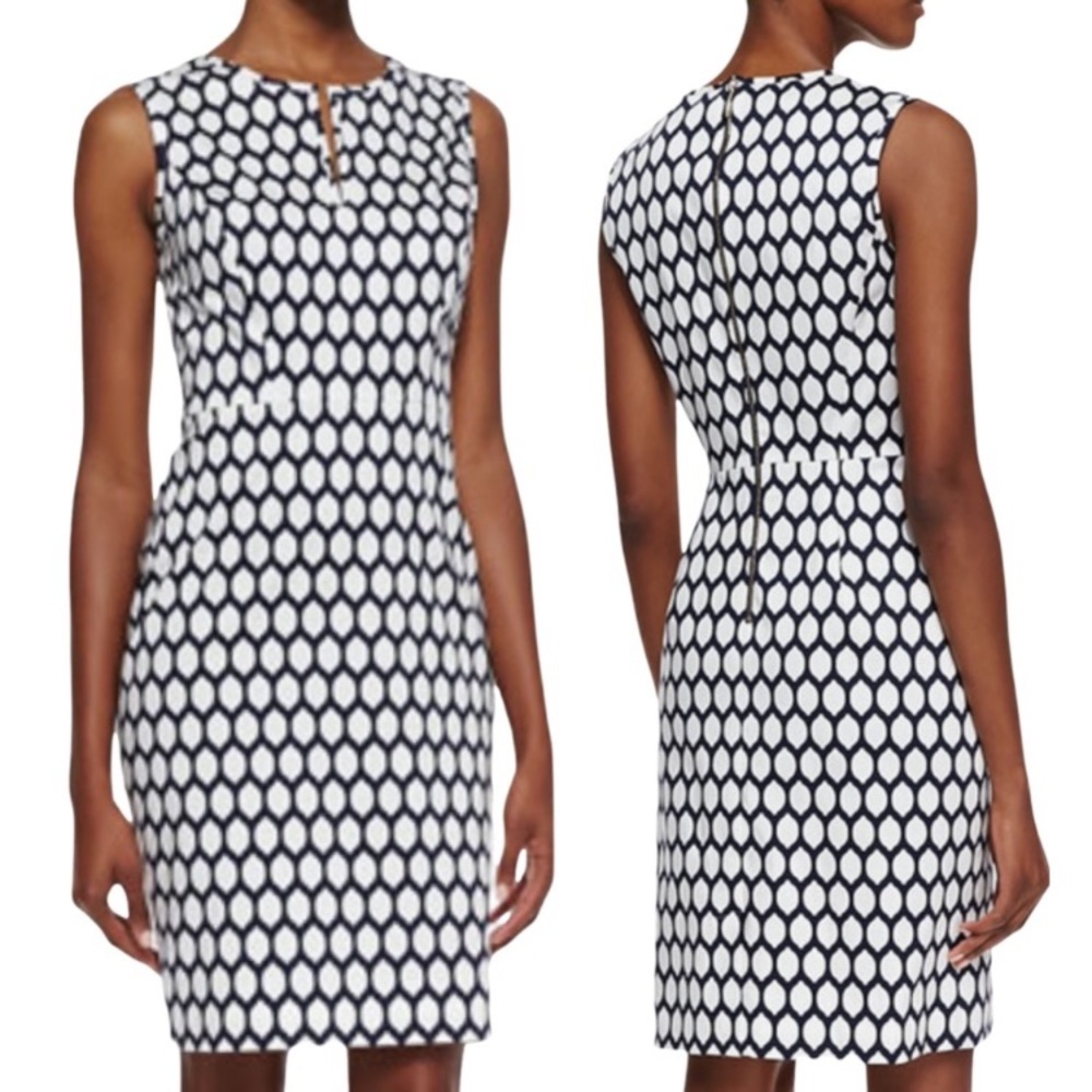 Kate spade Emrick Sleeveless Geometric Lemon Print Shift Dress 6 Navy White  W24